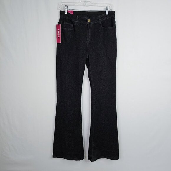 NWT Women's TENGFU Flare Leg Jeans BLACK size 4 High Rise Denim Bootcut Chic - Picture 2 of 6
